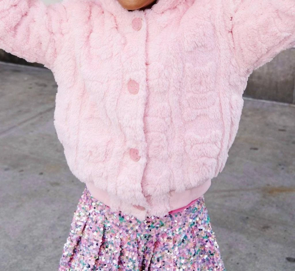 Lola + The Boys Girl
s Plush Teddy Bear Jacket In Pink