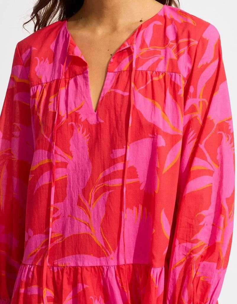 Seafolly Birds Of Paradise Dress Womens XL Pink Cotton Tiered Puff Sleeve ERK351 (Pink,Regular,XL) 4