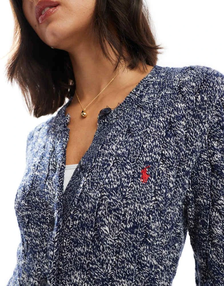 Ralph Lauren Polo Ralph Lauren icon logo cotton cable knit cardigan in navy 2