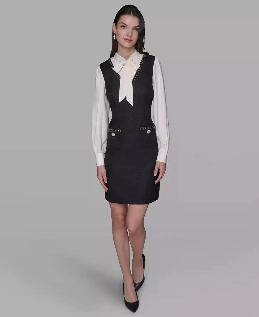 karl lagerfeld black tweed dress Women's Tweed Trim Polo Shirt Dress | Black