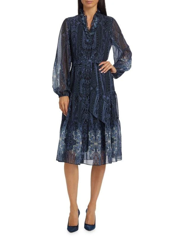 Kobi Halperin Verena Paisley Tie-Waist Midi-Dress 1