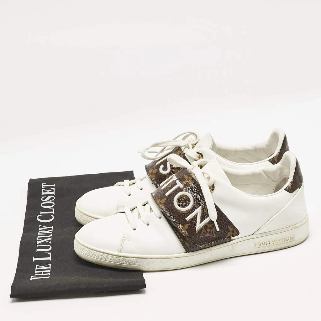 Louis Vuitton Louis Vuitton White/Brown Leather and Monogram Canvas Logo Strap Frontrow Sneakers Size 40 9