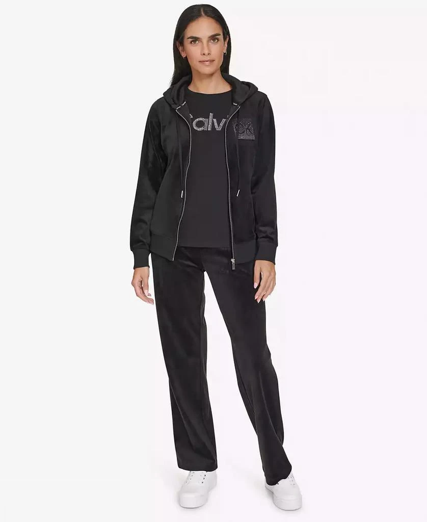 Calvin Klein Women's Metallic Logo Velour Zip-Front Hoodie 3