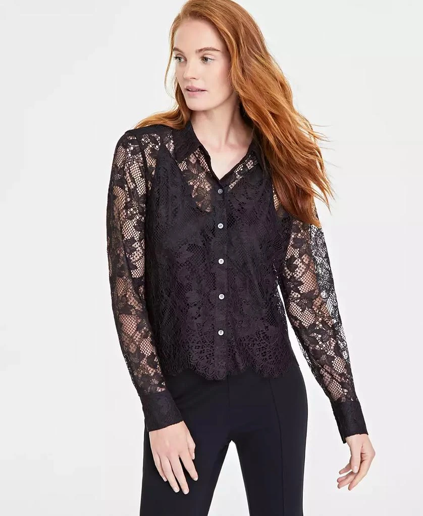 On 34th Women's Lace Button-Front Long-Sleeve Shirt, Created for Macy's 1