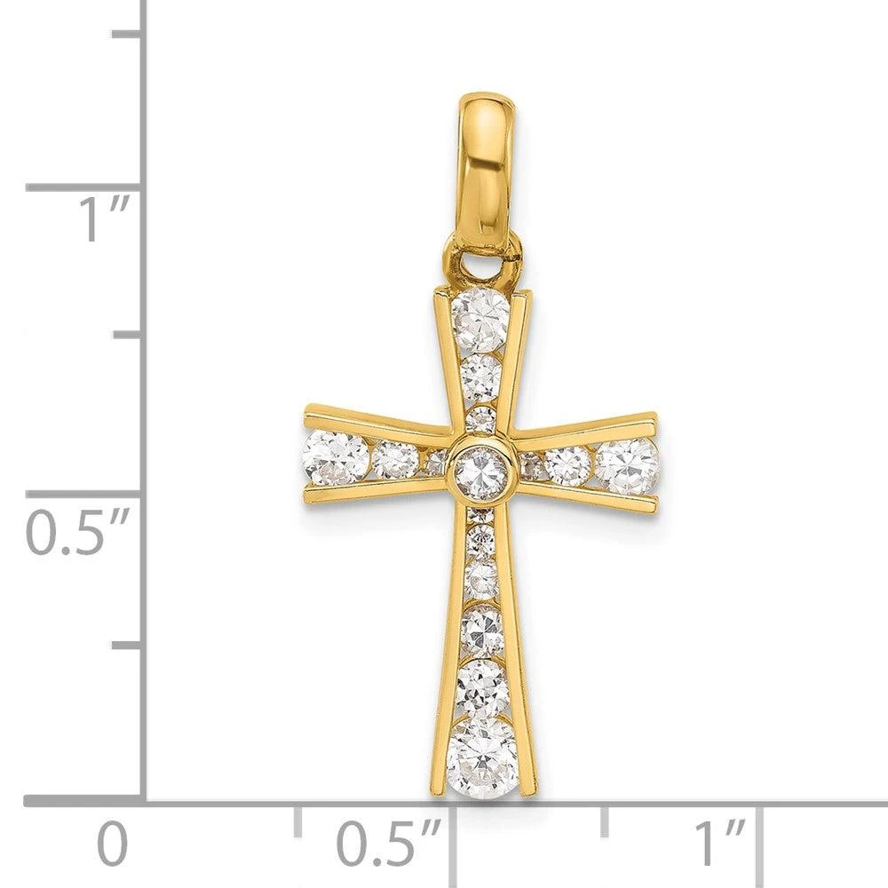 Diamond2Deal 10k Yellow Gold Polished Cubic Zirconia Latin Cross Pendant 4