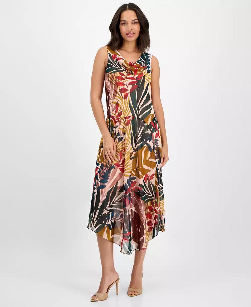 Robbie Bee Women's Printed Draped-Neck Asymmetric Dress