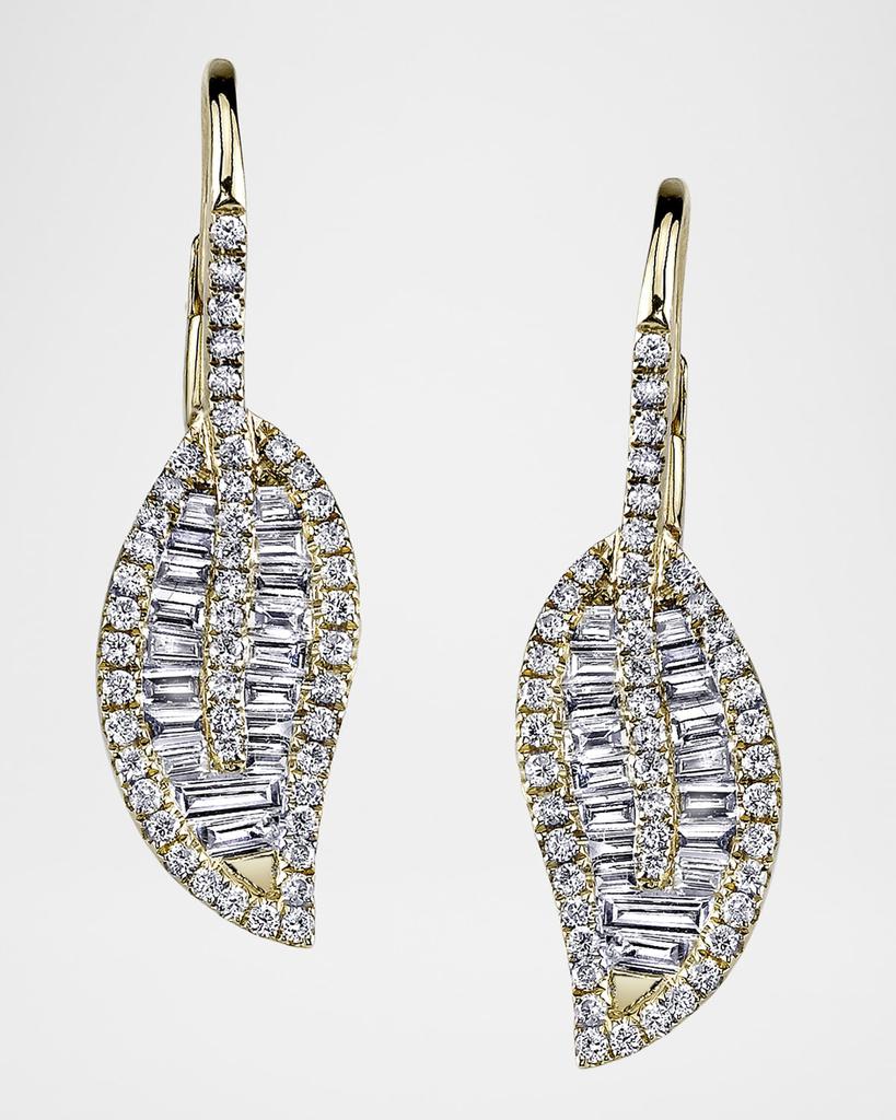 Anita Ko 18K Yellow Gold Leaf Drop Earrings with Pave Diamonds