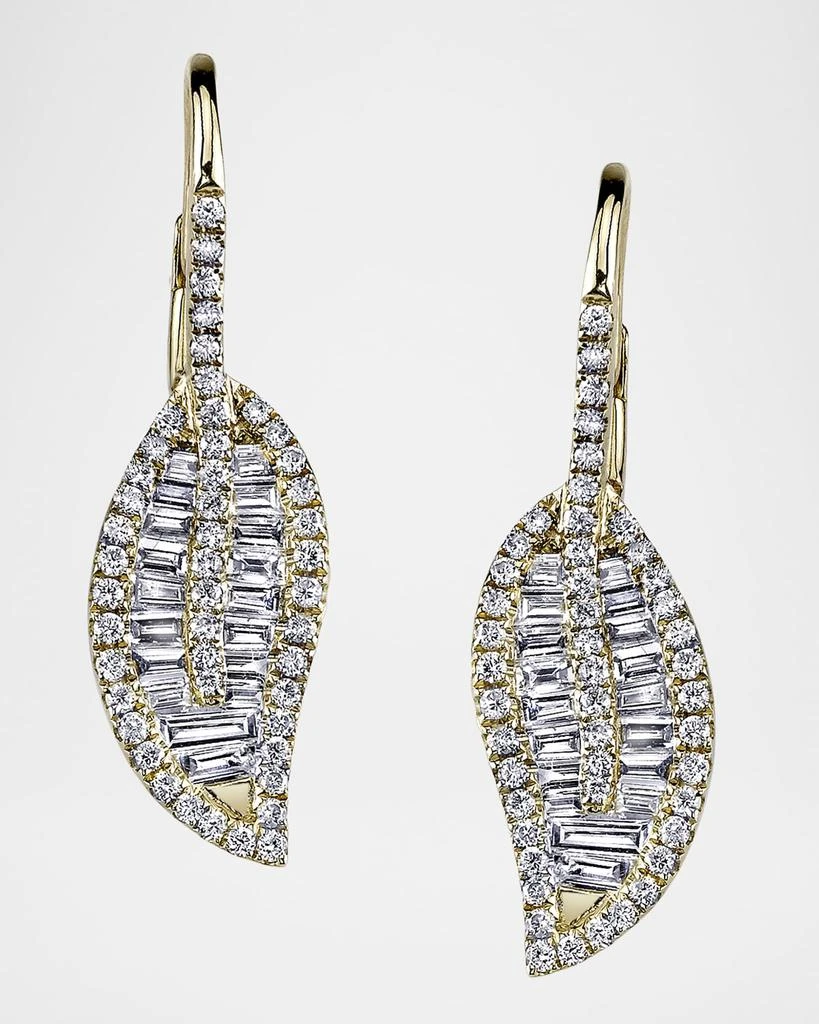 Anita Ko 18K Yellow Gold Leaf Drop Earrings with Pave Diamonds 1