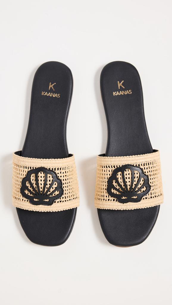 Kaanas Meera Fishnet Slides with Contrast Leather Seashell