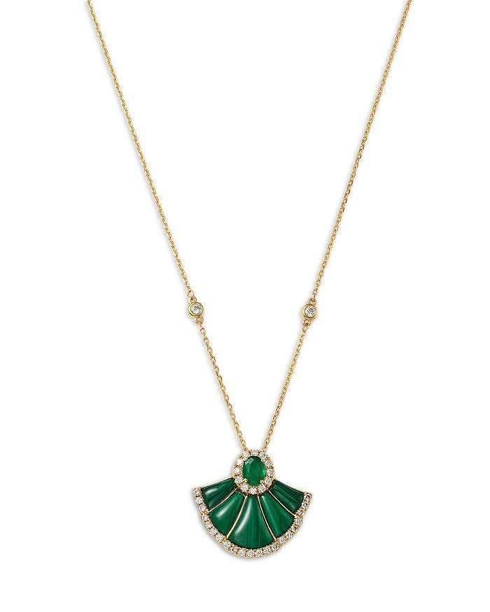 Bloomingdale
s Fine Collection Emerald, Malachite
Diamond Pendant Necklace in 14K Yellow Gold, 18"