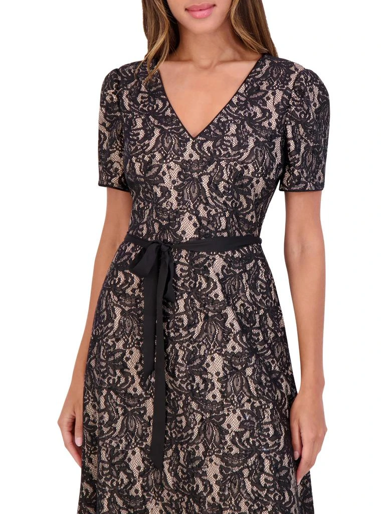 chinese dress ladies Kensie Women's Thick Stretch Twill Dress Lace Sleeve and Popover, Black, M  at Amazon Women's Clothing store main image 0
