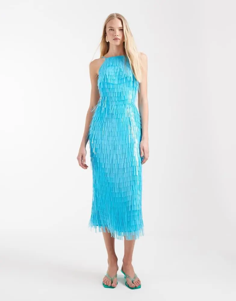ASOS ASOS DESIGN all over shard sequin midi dress in bright blue 4