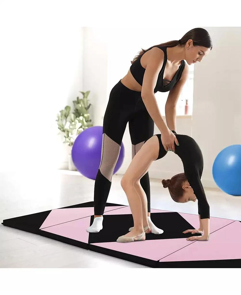 GOUUN 8 Feet PU Leather Folding Gymnastics Mat with Hook and Loop Fasteners-Black 
Pink 8