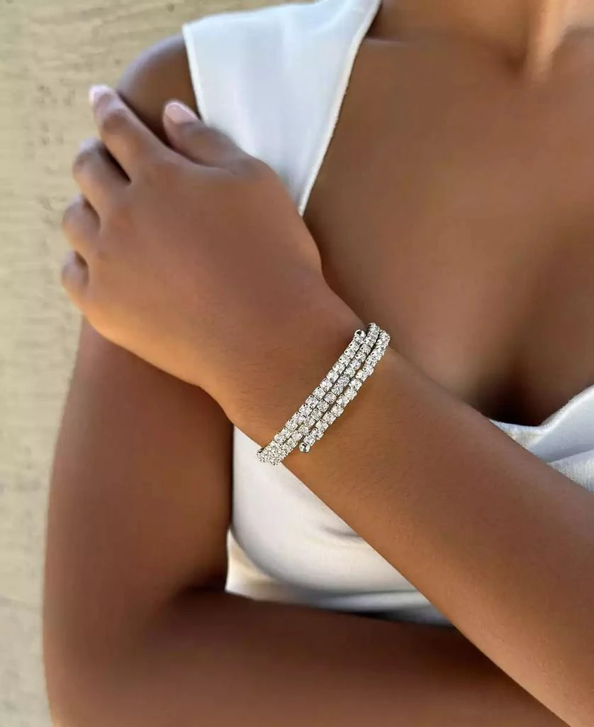 ADORNIA Silver Coil Stretch Crystal Tennis Wrap Bracelet 4
