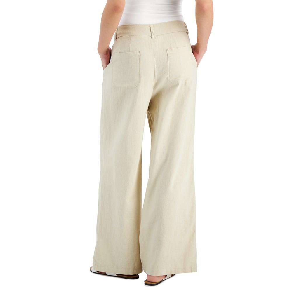 Rewash Juniors' High-Rise Linen Wide-Leg Pleat-Front Trouser Pants