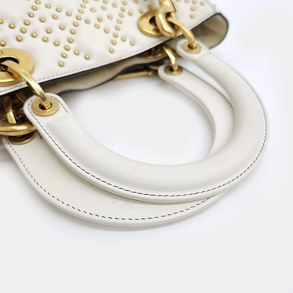 Dior Christian Dior Ivory Leather Studded Cannage Medium Lady Dioe Top Handle Bag 4
