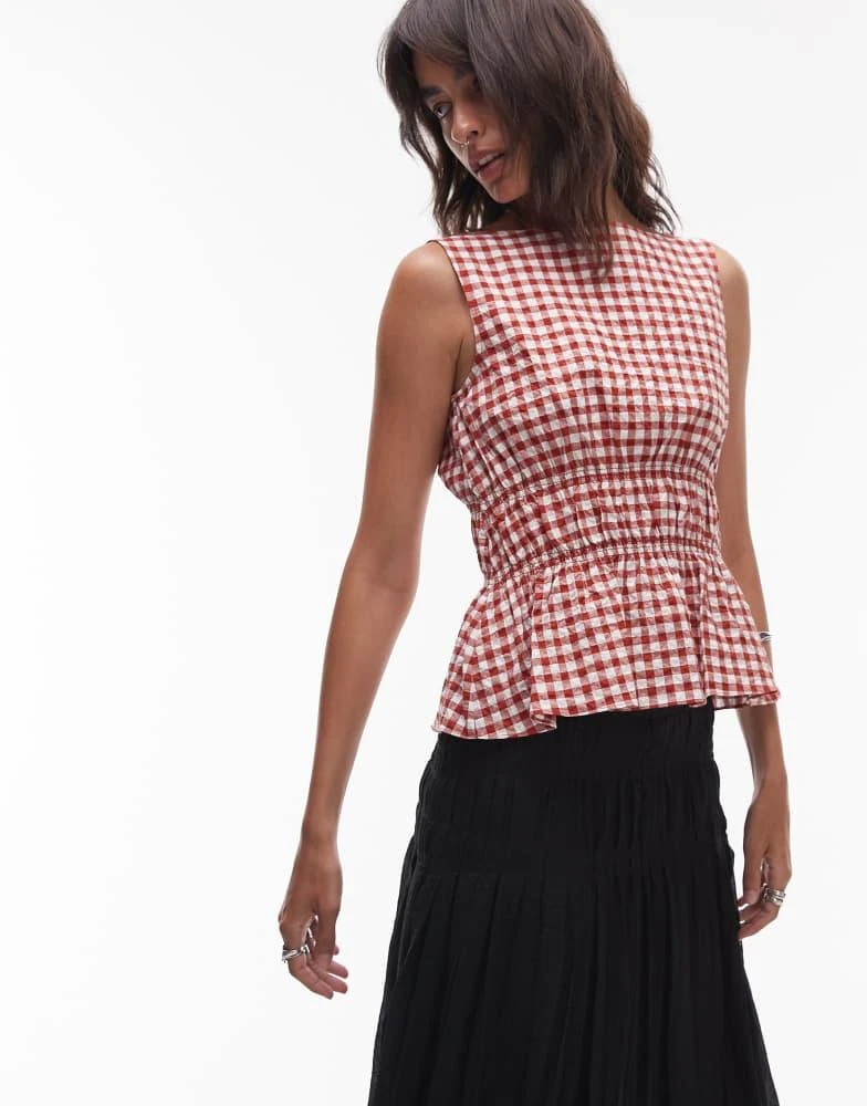 ARKET ARKET cotton rich shirred bodice top in red and white gingham check 1