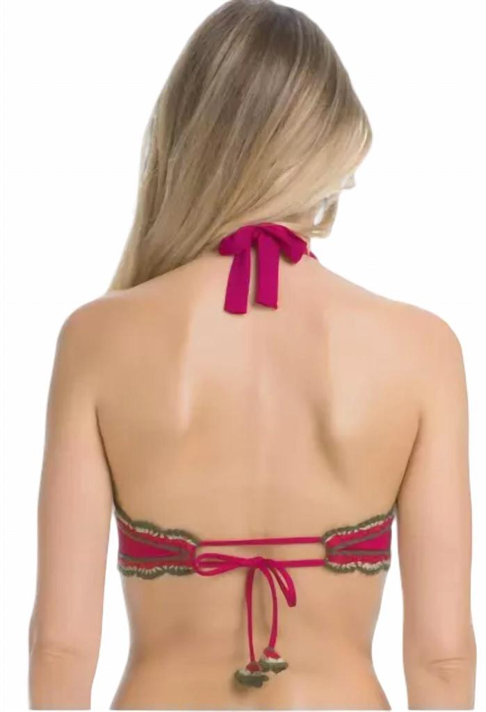 Becca Medina Crochet Halter Bikini Top (Up To D-Cup) In Raspberry