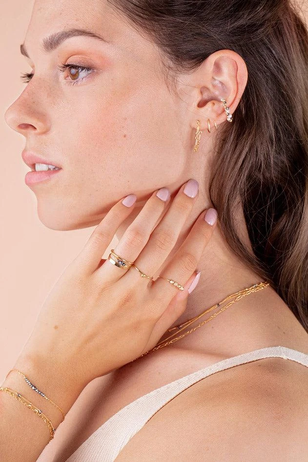预计3周后发货 YAY Paris Bague Chaînette Chance - Spinelle - Or 2