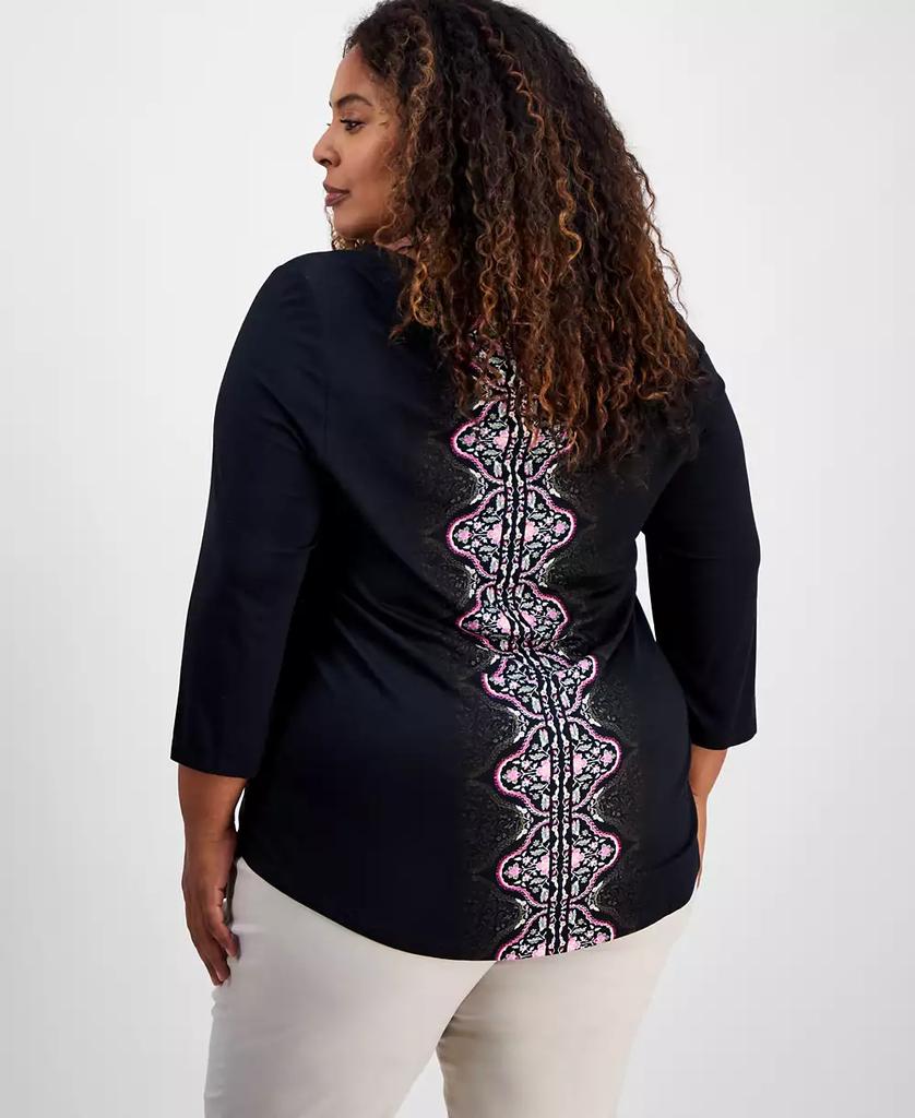 JM Collection Plus Size Printed 3/4 Sleeve Top, Exclusively at Macy's