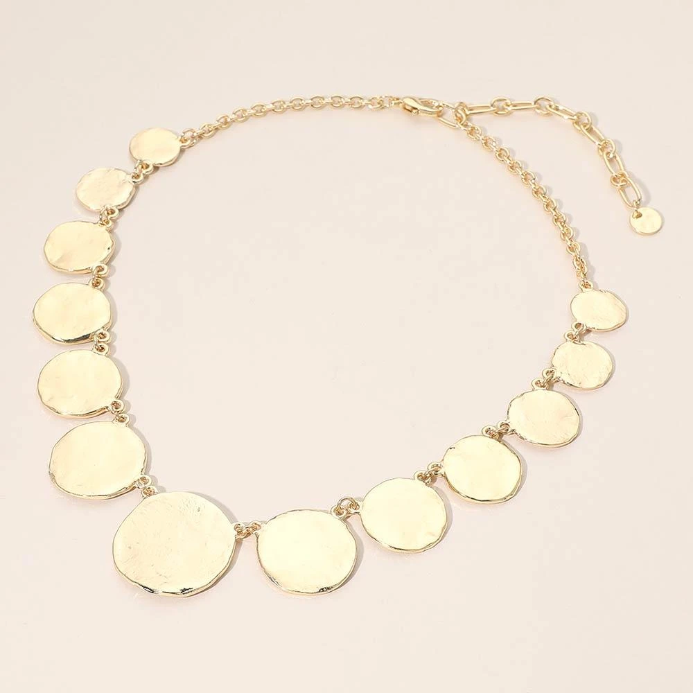 FASHNZFAB Hammered Metal Disc Link Chain Necklace