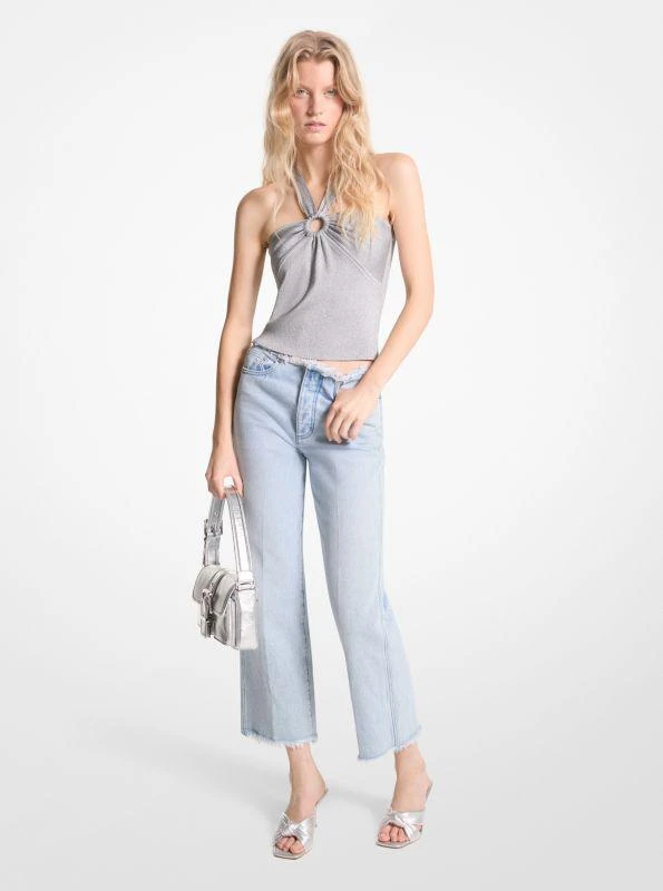 michael_kors Metallic Stretch Knit Cutout Halter Tank 1