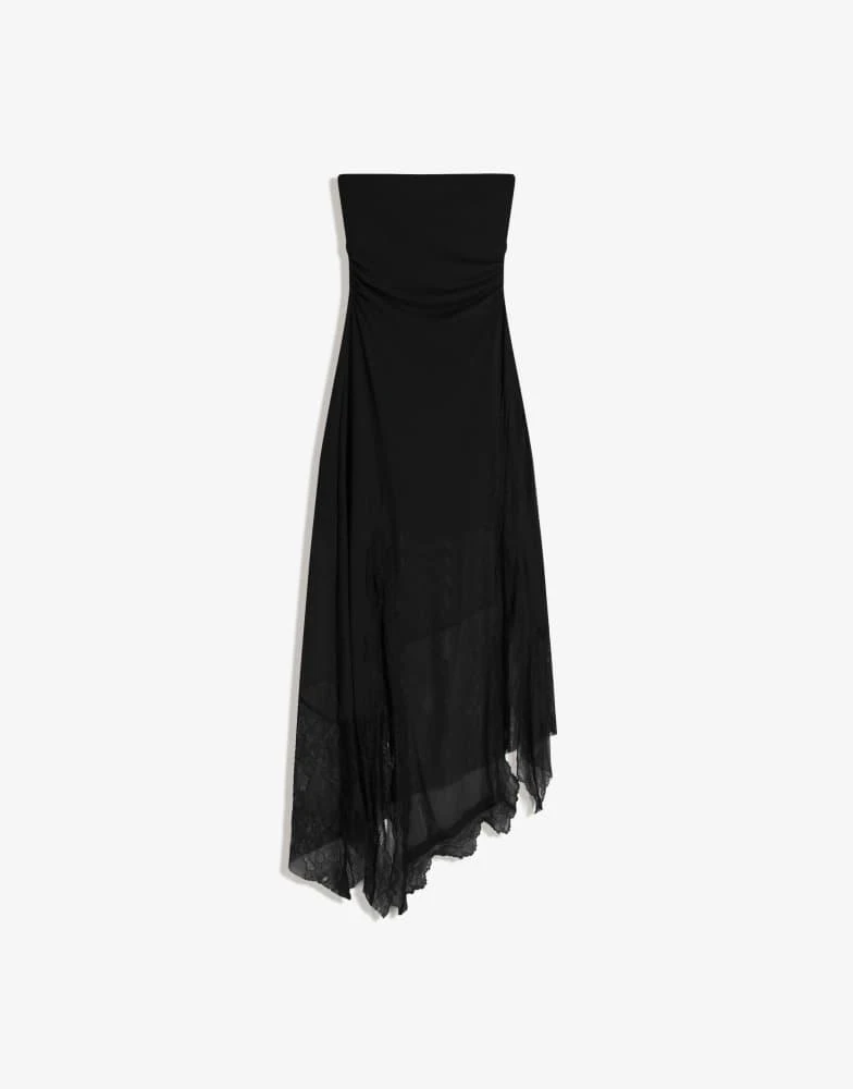 Shop Bershka Asymmetric lace bandeau tulle midi dress in black on Sale at  BeyondStyle  Get Lowest price in three month Bershka Asymmetric lace  bandeau tulle midi dress in black with Limited-Time