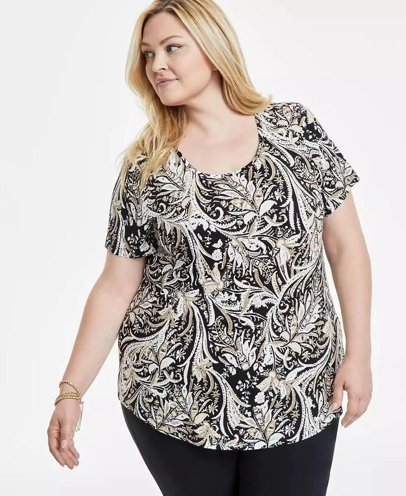 JM Collection Plus Size Printed Short-Sleeve Top, Exclusively at Macy's 1