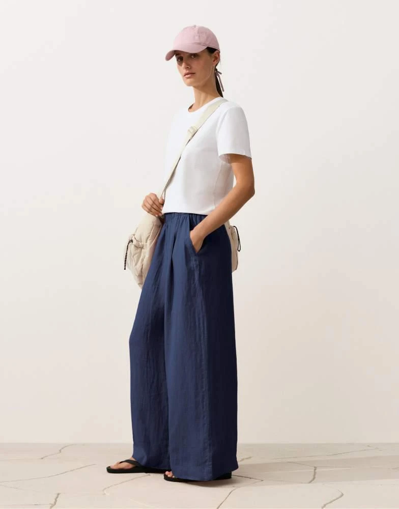 OYSHO OYSHO 100% linen wide leg trousers in navi blue 2