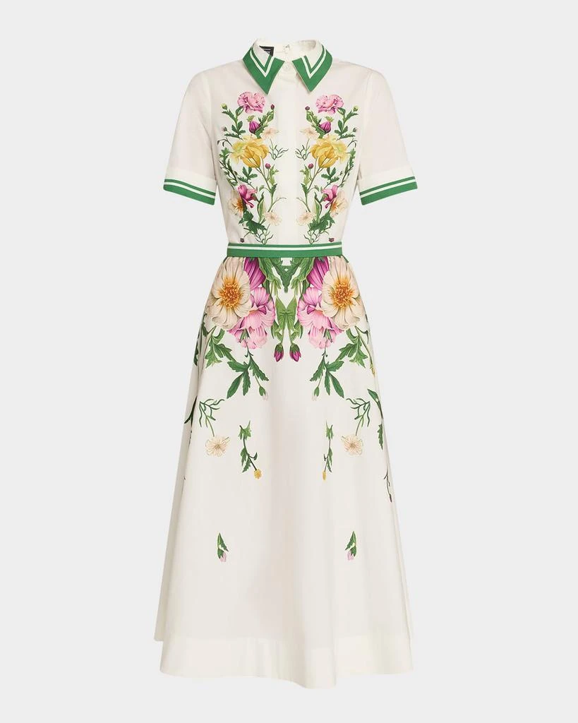 Teri Jon Belted Floral-Print Cotton Midi Shirtdress 1