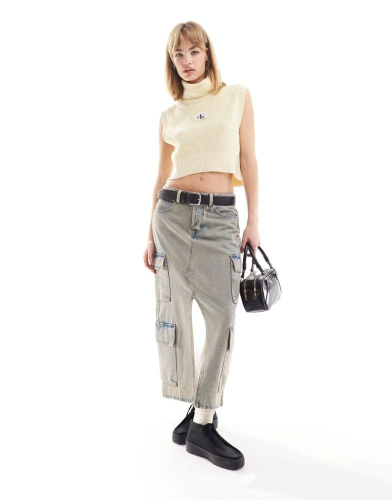 Calvin Klein Calvin Klein Jeans woven label sweater vest in cream 4