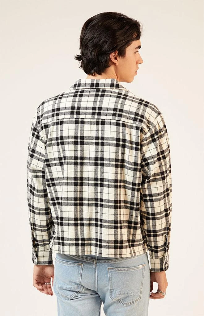 PacSun Black & White Washed Cropped Camp Flannel Shirt 3