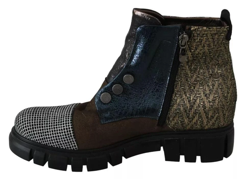 eBARRITO multi Leather Suede Zipper Ankle Boots Women's Shoes (Pre-Owned) 2