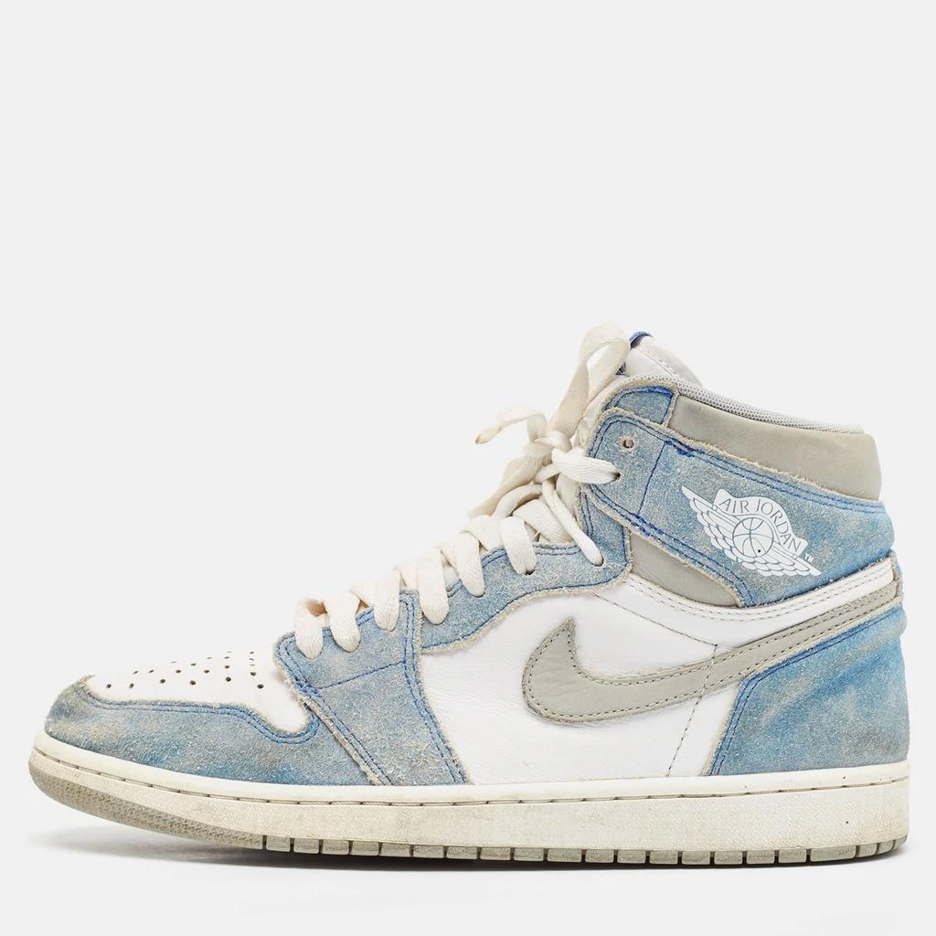 Jordan Air Jordans Blue/White Leather and Suede Air Jordan 1 High Top Sneakers Size 43 1