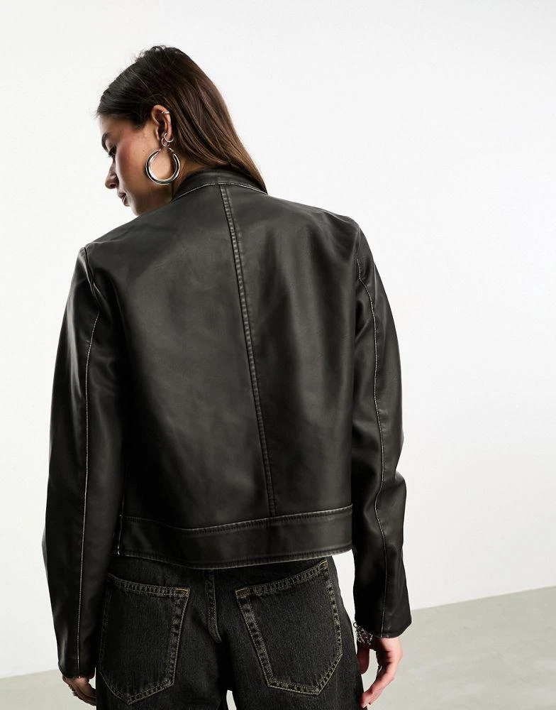 ONLY ONLY faux leather bomber jacket in washed black 3