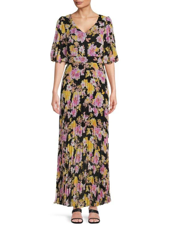 Kensie Leaf Print Blouson Sleeve Maxi Dress 1