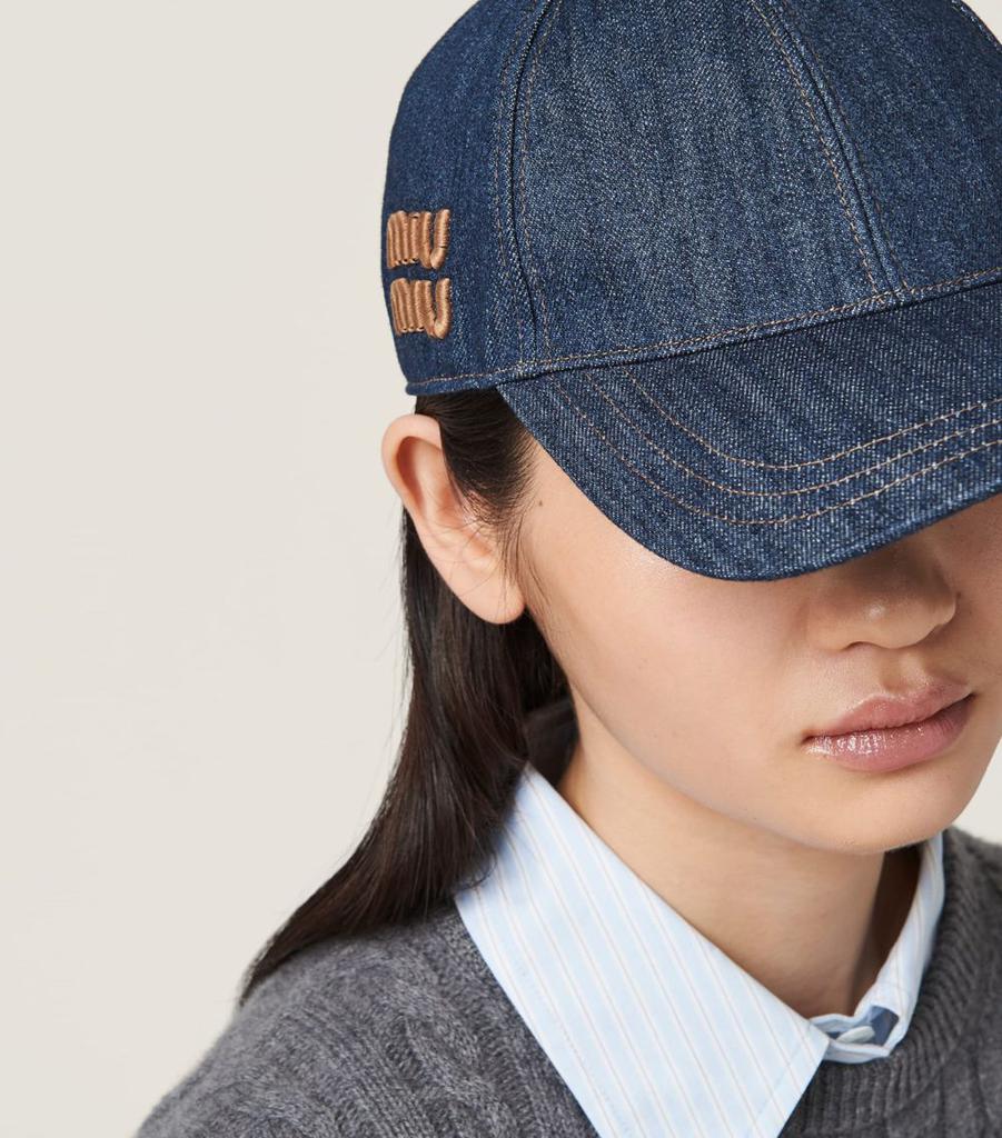 Miu Miu Denim Logo Baseball Cap