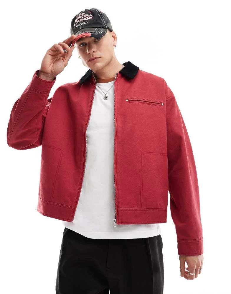 ASOS ASOS DESIGN oversized washed harrington jacket in red 1