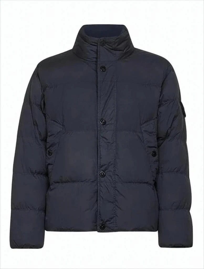 Stone Island Boxy Black Padded Jacket with Horizontal Quilting and Stand Collar