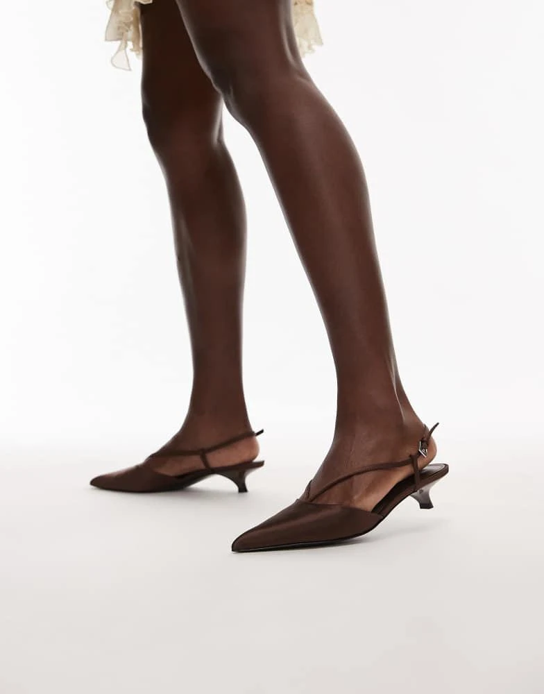 Mango Mango satin pointed kitten heel in brown 1