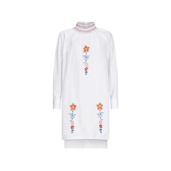 Prada Women's Smock Neck Floral Embroidered Tunic Dress - White - Size 2