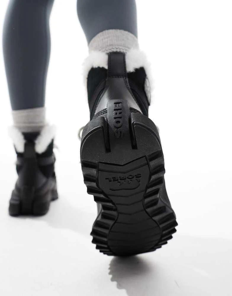 SOREL Sorel ONA RMX Glacy Plus WP waterproof fleece lined suede snow boots in black and sea salt 3