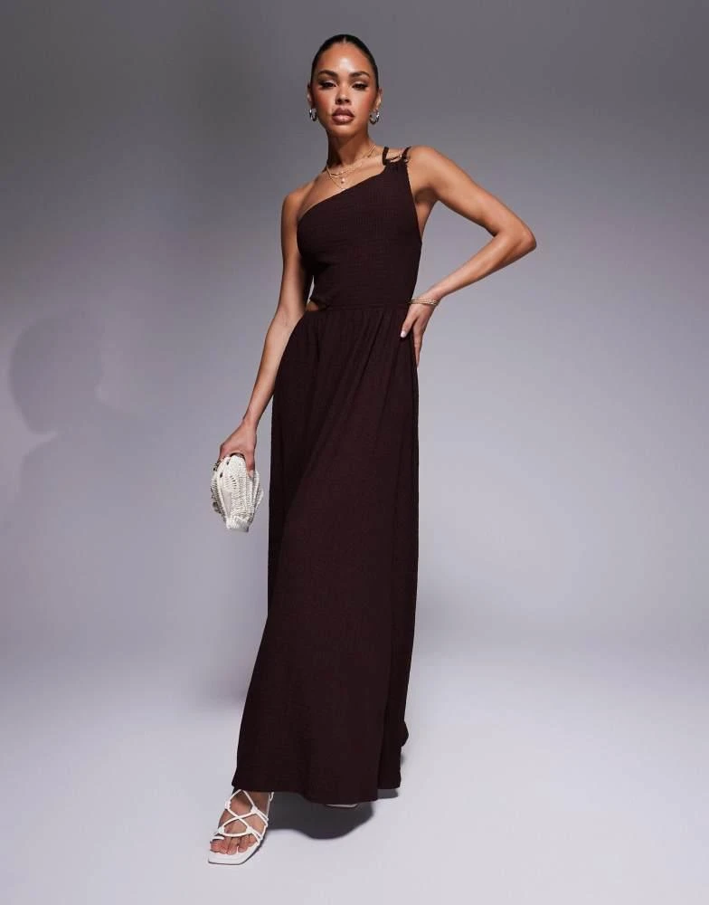 ASOS ASOS DESIGN textured one shoulder cut out waist with hardware detail  maxi dress in chocolate - Dresses & Skirts - Compare Prices from 6+ Stores  - BeyondStyle