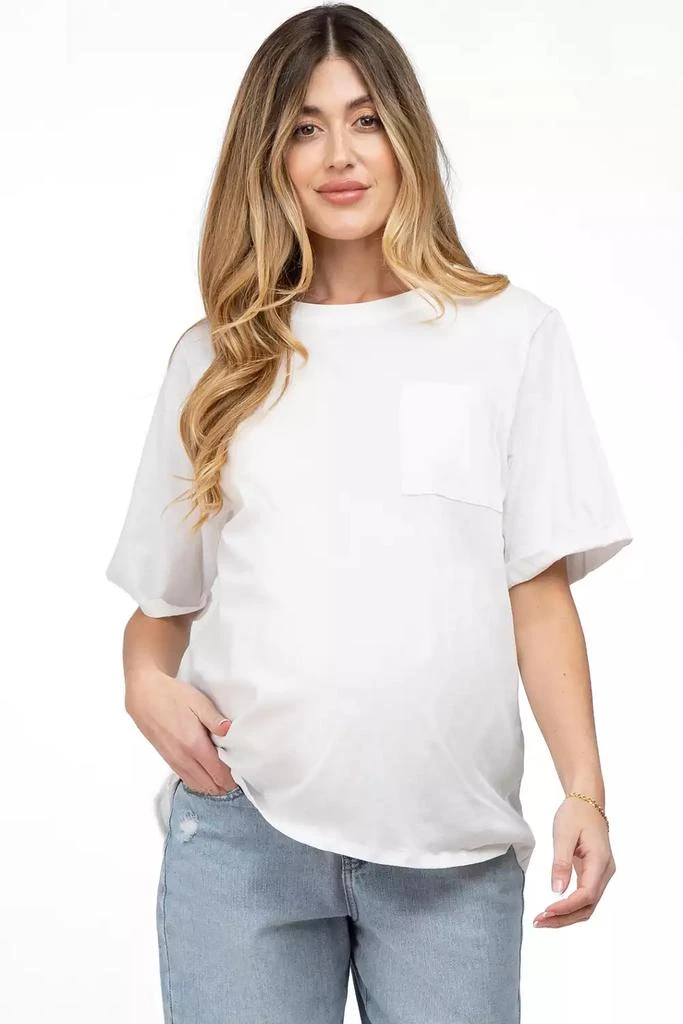 Pinkblush Maternity White Oversized Pocket Front Short Sleeve Top