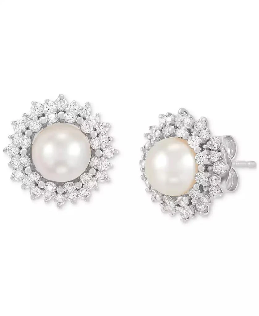 Grown With Love Cultured Freshwater Pearl (6mm) & Lab Grown Diamond (3/4 ct. t.w.) Halo Stud Earrings in 14k White Gold 1