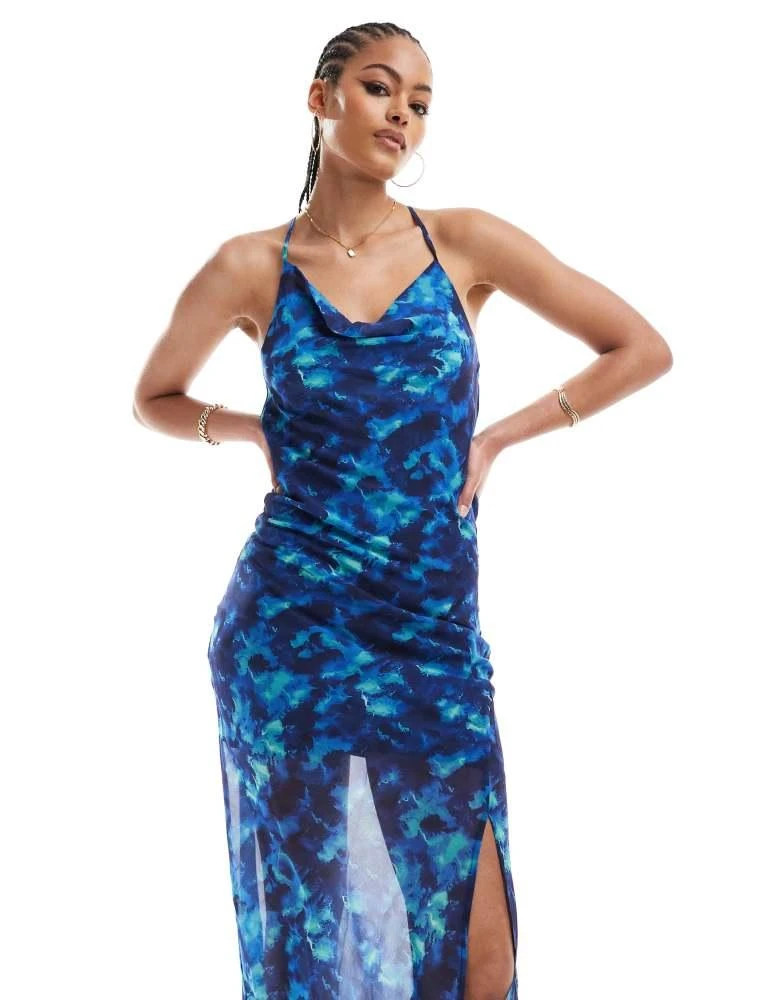 ONLY Tall ONLY Tall strappy maxi dress in blue watercolour print 2