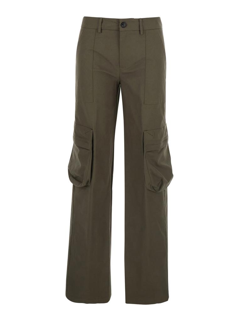 MAURO GRIFONI Green Pants With With Applied Cargo Pockets In Cotton Rip-stop Woman
