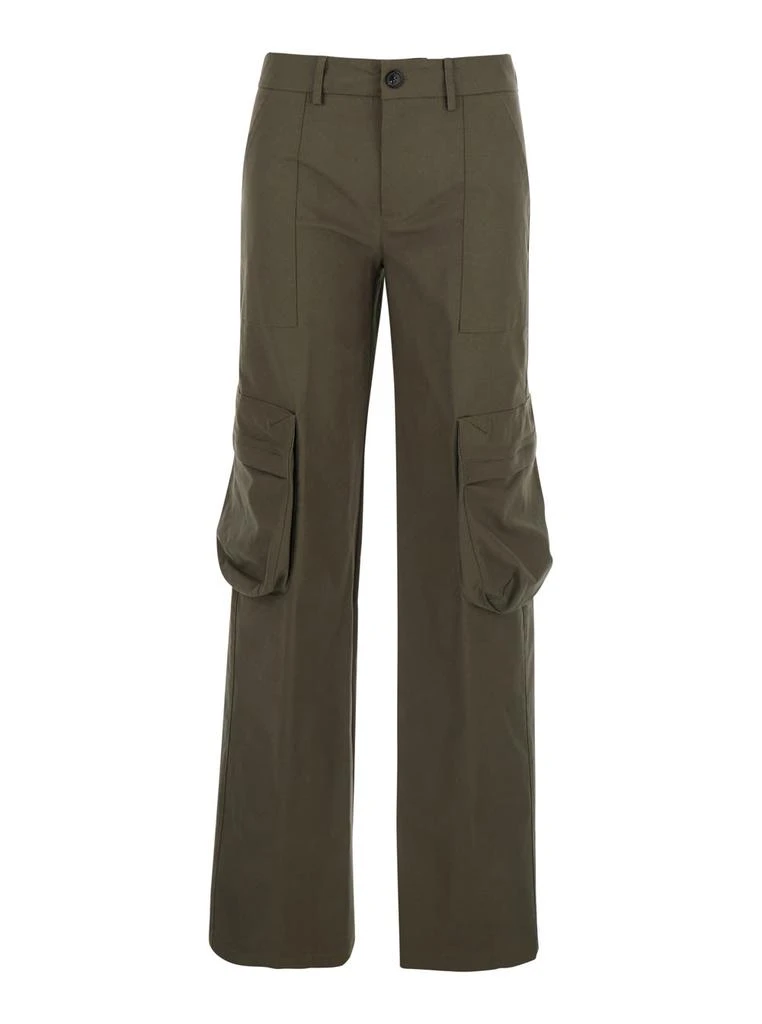 MAURO GRIFONI Green Pants With With Applied Cargo Pockets In Cotton Rip-stop Woman 1