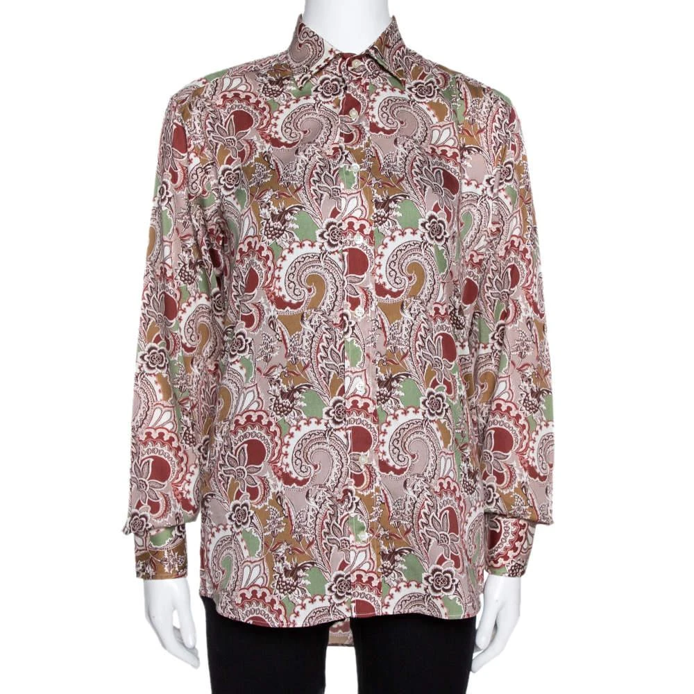 ETRO Etro Taupe Floral Paisley Print Cotton Long Sleeve Shirt S 1