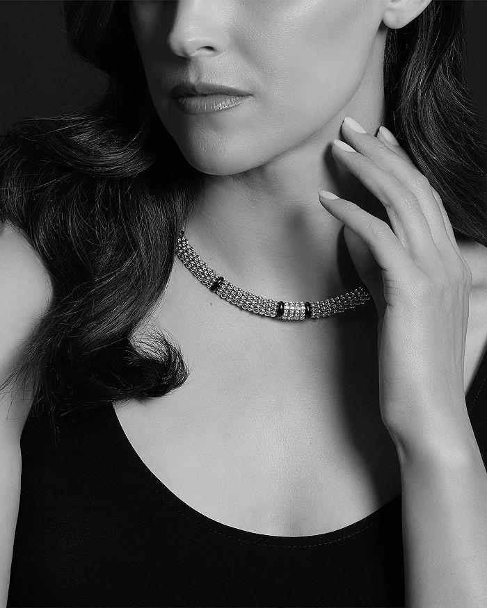 LAGOS Sterling Silver Black Caviar Diamond & Ceramic Station Necklace, 16"